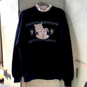 Morning Sun vintage 90’s crewneck with a kitty in a cup